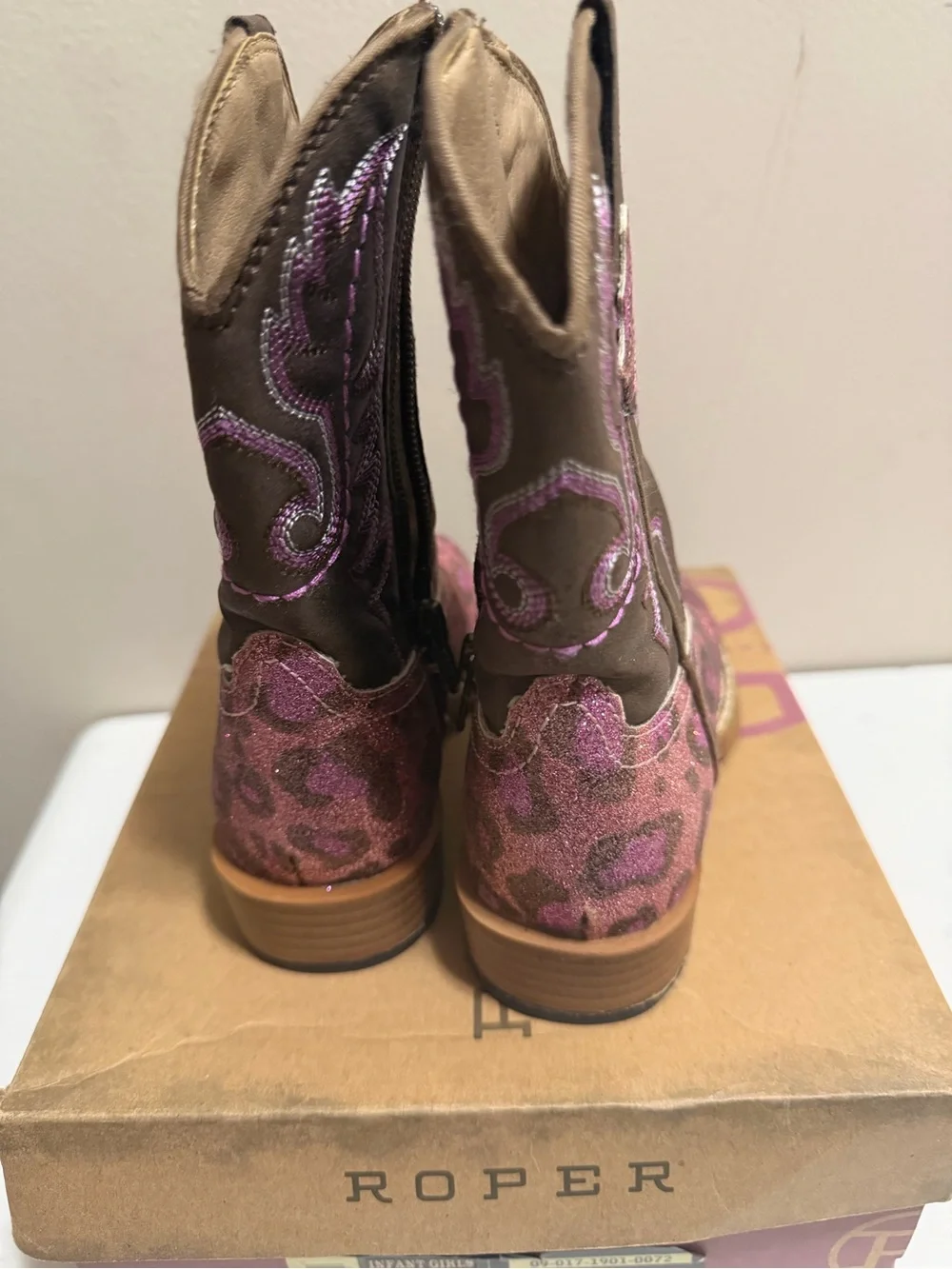 Roper Girls Pink Leopard Glitter Western Cowboy Boots Size 8